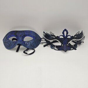 Blue Couples Masquerade Ball Mask Mardi Gras Prom Dance Birthday Party Lot of 2